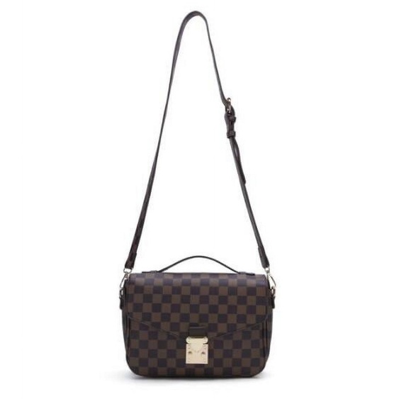 ‼️LAST ONE‼️🆕🌿CREAM/GRAY Leather Checkered Tote Crossbody Bag - Picture 13 of 17